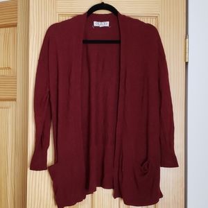 Burgundy Open Front Cardigan with Front Pockets